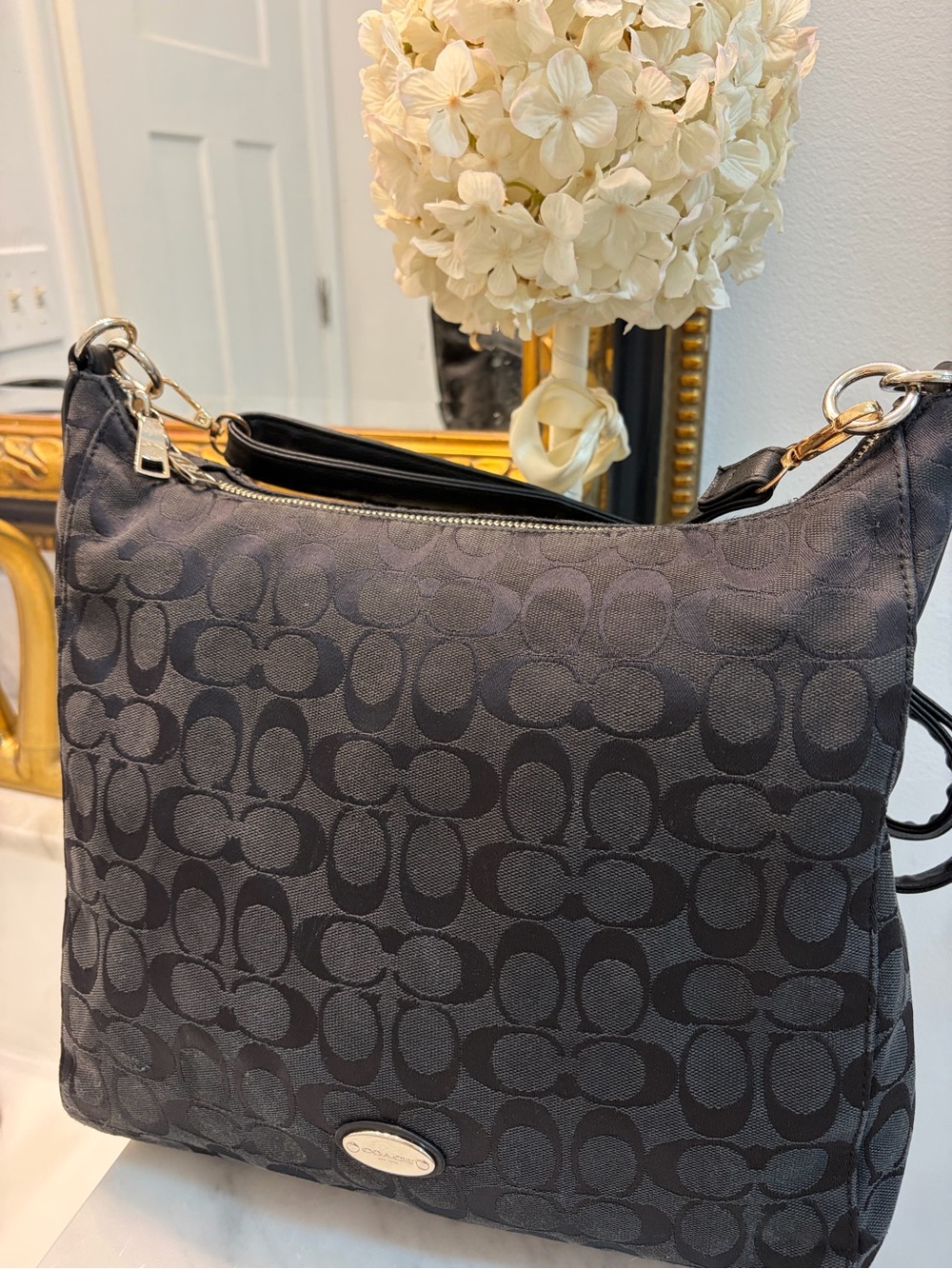 Coach Black Signature Jacquard Shoulder Bag